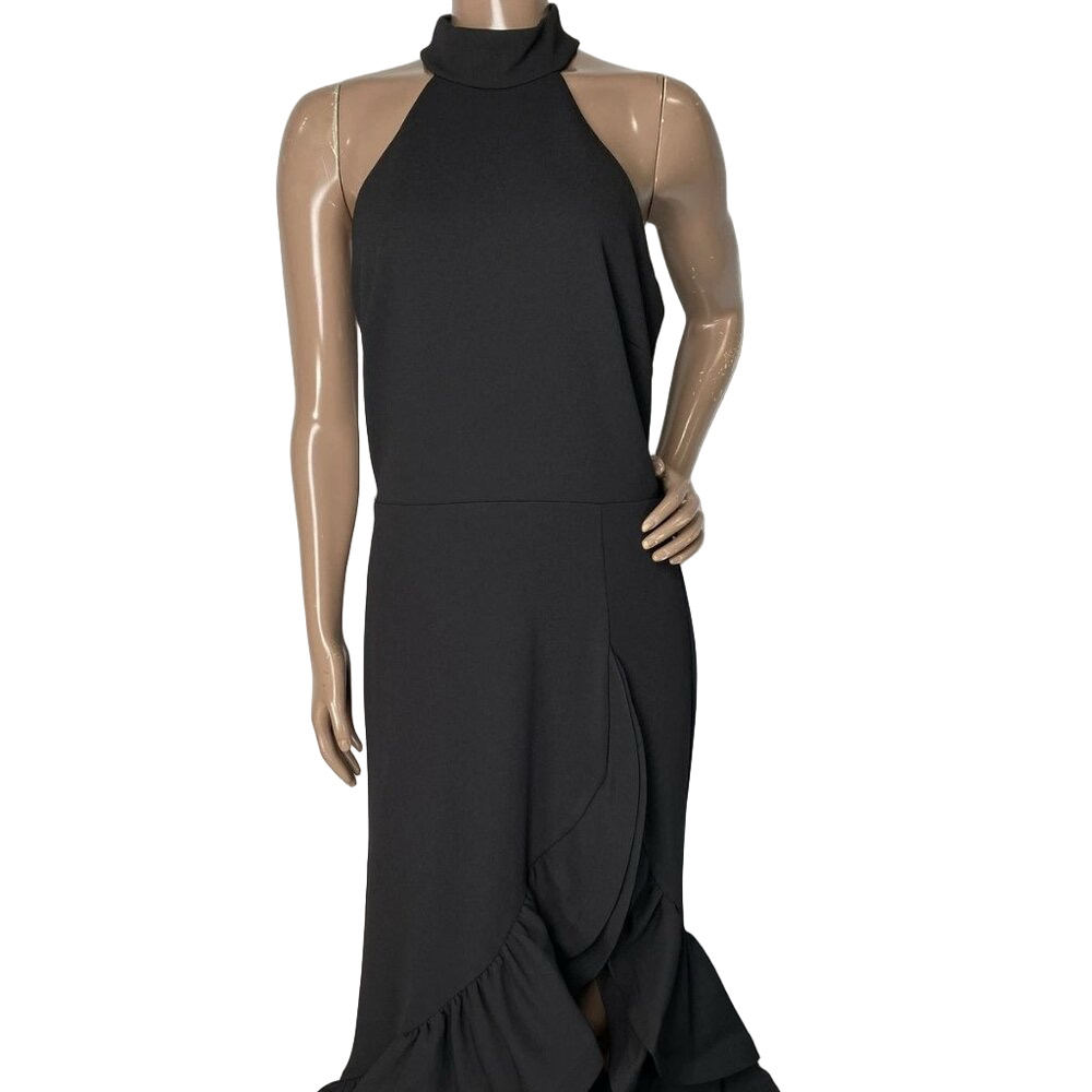 NEW AQUA Women’s Racerback Maxi Dress – Black Size 8 Sleeveless Ruffle Hem Gown